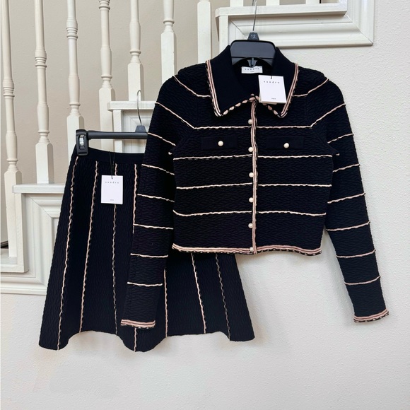Sandro Other - NWT Sandro Black Tweed Two-Piece Jacket & Skirt Set with Cream Trim